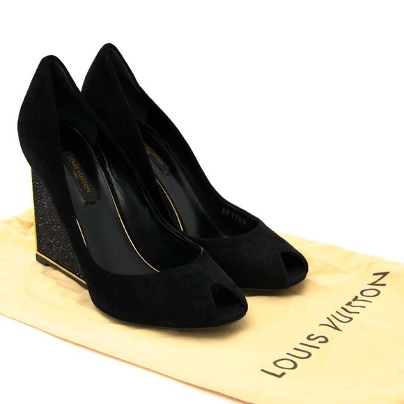 Louis Vuitton Black & Gold Rhinestone Wedge - Picture 1 of 8